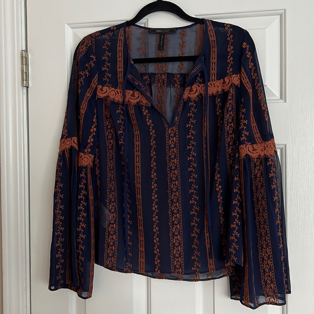 BCBG Navy Lace Blouse